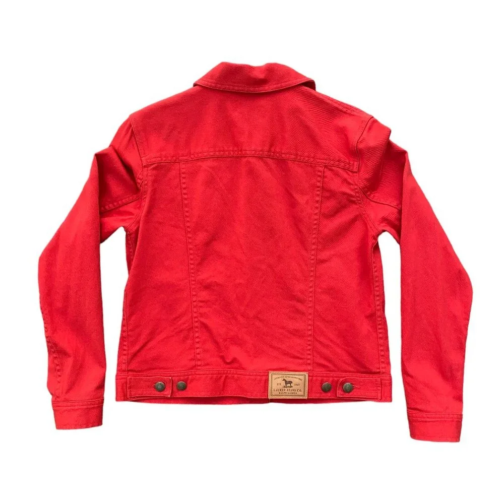 Lauren Jeans Co. Ralph Lauren Y2K Vintage Red Denim Trucker Jean Jacket Preppy-S - Picture 7 of 13